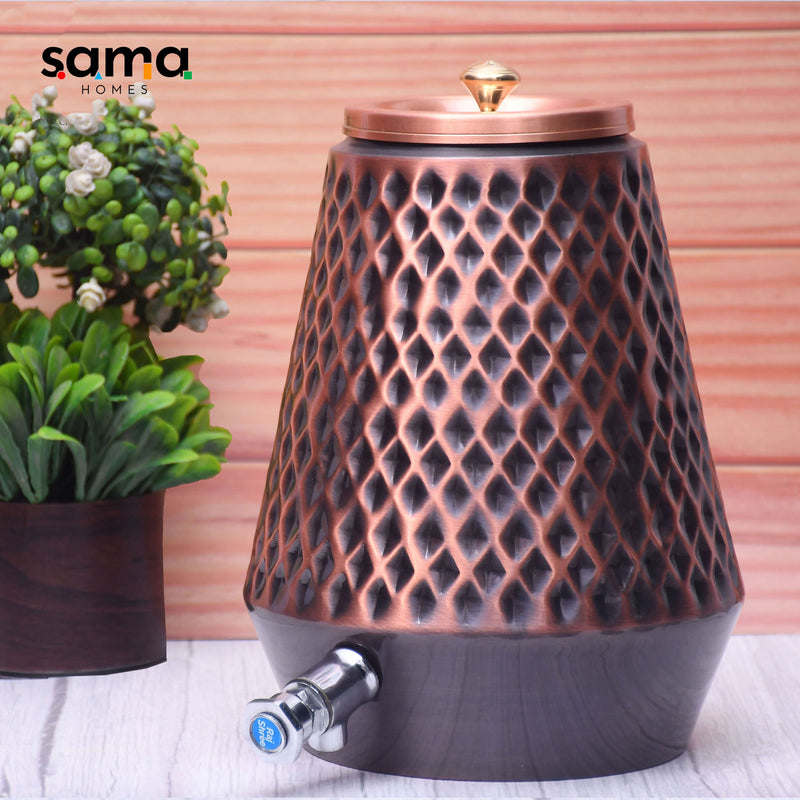 Pure Copper Water Dispenser Conical Antique Diamond Designed Capacity 8000 ML. | data fragment span