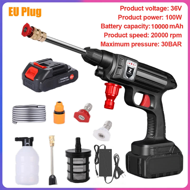 Pistola de lavagem de carro sem fio de alta pressão, gerador de espuma, limpador de spray de água, limpeza automática doméstica, 30bar